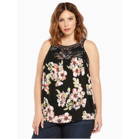 torrid Tops - TORRID Black Floral Crochet Tank Top